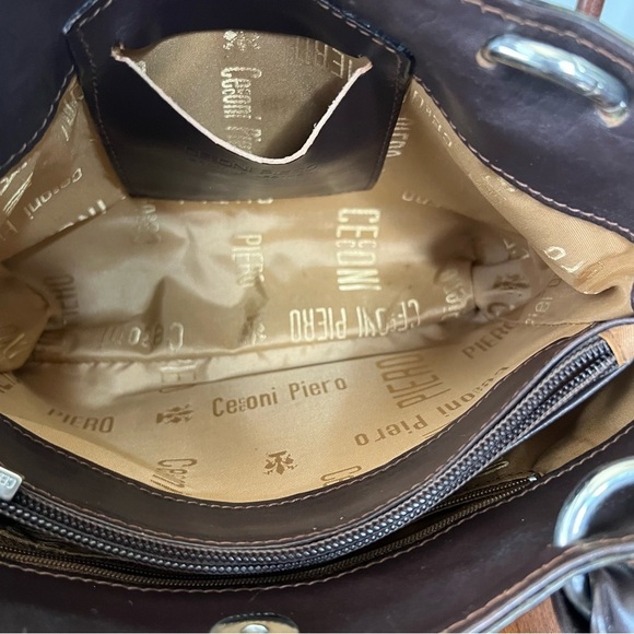 Cecconi Piero Ostritch Leather Made in Italy Olive and Brown Shoulder Bag VTG - Picture 6 of 14